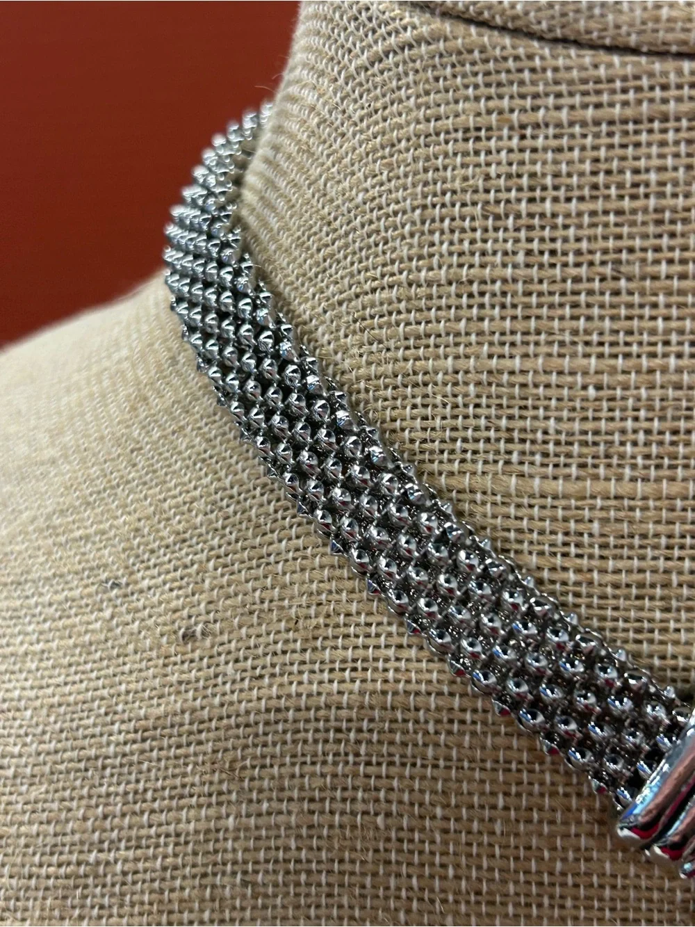 DSMK stainless steel silky mesh with rhinestone magnetic clasp necklace and brac
